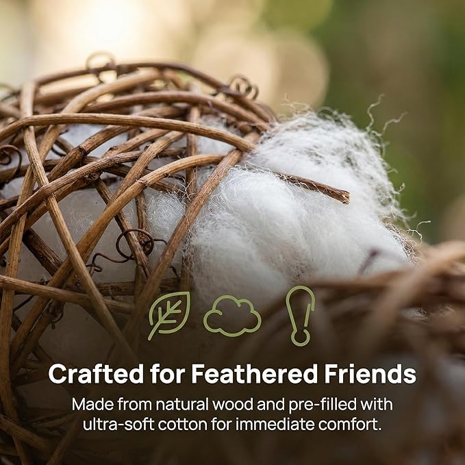 Totority Bird Nesting Material 3pcs, Pre-Filled Roosting Pocket with Soft Cotton, Ready-to-Hang Natural Shelter for Attracting Hummingbirds, Wild Birds to Garden, Yard, Outdoor Courtyard