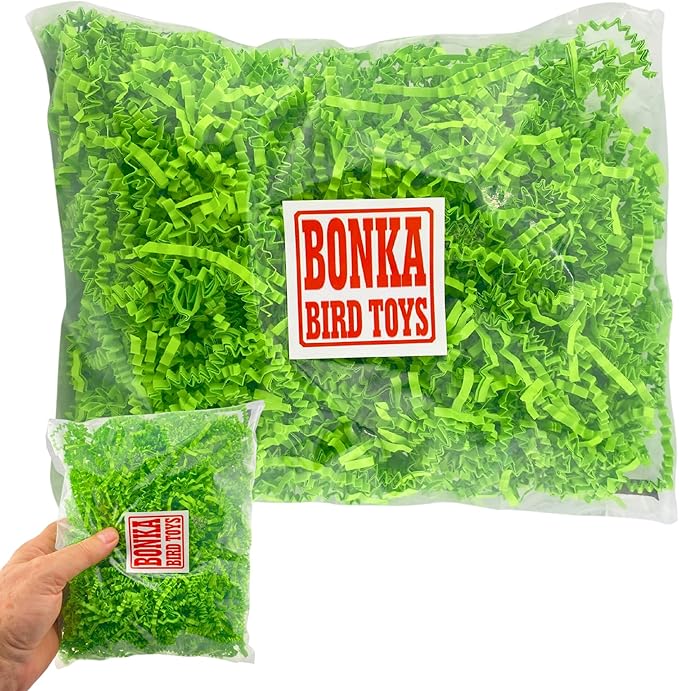 Bonka Bird Toys Colored Crinkle Shred Paper Chew Forage Nesting Treat Natural Multi-Use Craft Part Projects Cockatiels Parakeets Conures Amazons and Other Similar Birds (Light Green)