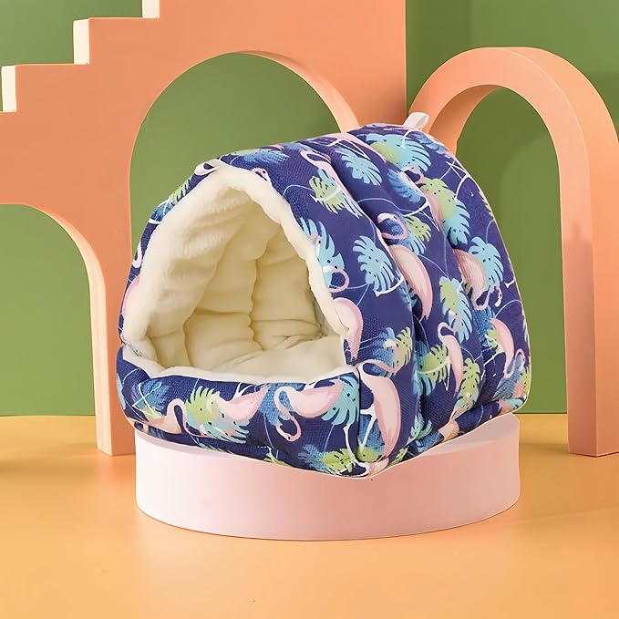 Bird Nest Plush Snuggle Hanging Hammock Bird Cave Parrot Sleeping Bed Shed Hut Hanging Tent for Hamster Parrot Macaw Budgies Parakeet Cockatiels Lovebird-Flamingo (Dark Blue)