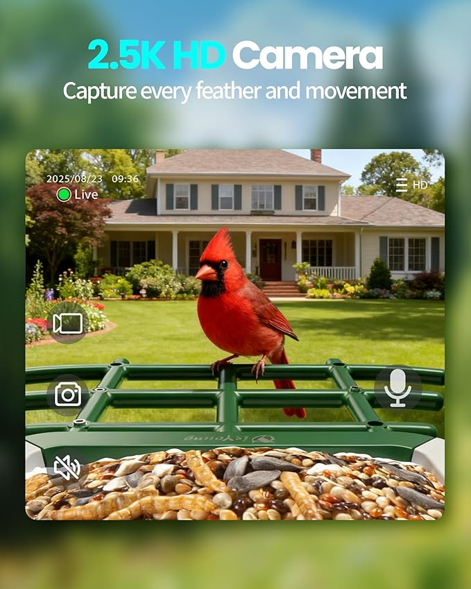 isYoung Smart Bird Feeder with Camera, 2.5K QHD, AI Identify 16000+ Birds,Dual Solar Panel, AI Auto-Capture & Motion Detection, IP65 Weatherproof,170° Field of View, Perfect Bird Watching Gift
