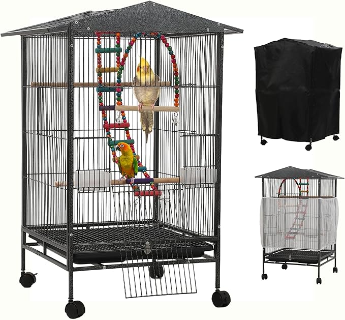 Large Parakeet Cage,Small Bird Cage,Cockatiel Cage for Birds with Covers,Parrot Cage Accessories for Finch,Cockatiels,Conure Bird,Budgie,Pigeon,Canary,Lovebird,Quaker (Meduim Birdcage)