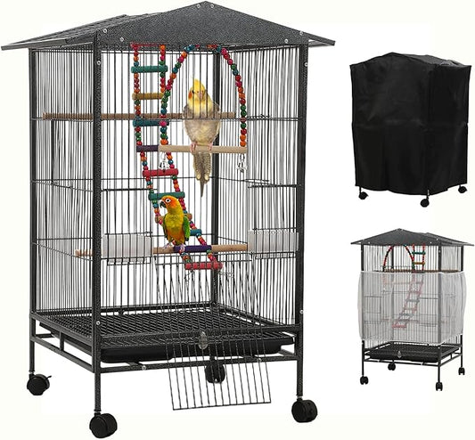 Large Parakeet Cage,Small Bird Cage,Cockatiel Cage for Birds with Covers,Parrot Cage Accessories for Finch,Cockatiels,Conure Bird,Budgie,Pigeon,Canary,Lovebird,Quaker (Meduim Birdcage)