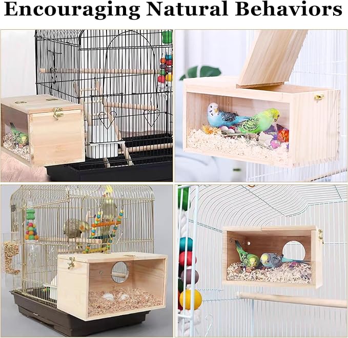 QTLCOHD 2 Pack Parakeet Nesting Box, Natural Wood Breeding Box with Transparent Acrylic Window, Bird Nesting Box for Parakeets, Lovebird, Cockatiels, Conure