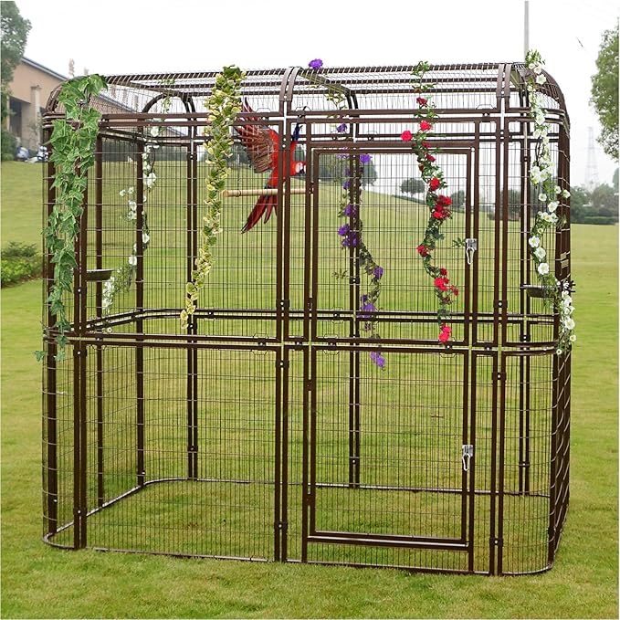 87-Inch Heavy Duty Walk-in Bird Cage – Large Outdoor Aviary Metal Birdcage with Stand, 7.22x5.25x6.8ft Flight Space for Macaw, Budgie, Conure, Lovebird, Parakeet, Cockatiel