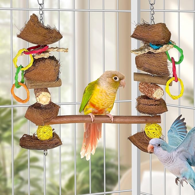 Parrot Toys Natural Coconut Fiber Parrot Hammock Bird Toys for Parrots Stand 13in for Budgerigar Parakeet Cockatiel Lovebird Sun Conure Small Birds