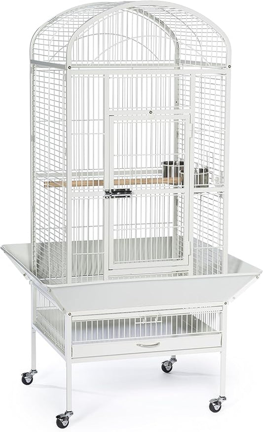 Prevue Pet Products Large Dome Top Bird Cage - Medium Steel Cage with Casters, Dual Locks, Seed Guards, and Perches, Ideal for Cockatiels, Conures, and Similarly Sized Birds - Chalk White