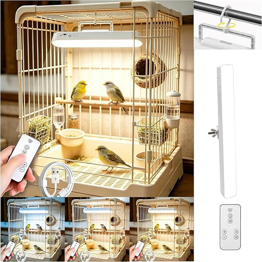 Bird Cage Light, Stepless Dimming 3 Color Temperatures, Rechargeable & Plug-in, Magnetic Base Timed Off, for Parrot Rabbit Dog Cat Pet Cage