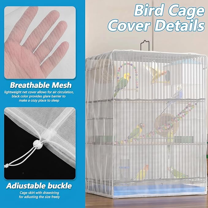 Large Bird Cage Seed Catcher 31 x 118 inches Adjustable Soft Airy Skirt Guard Birdcage Nylon Mesh Net, Birdcage Cover Skirt Seed Guard for Parrot Parakeet Macaw Round Square Cages