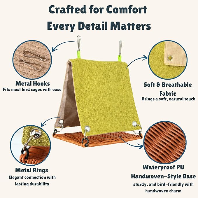 Cozy Bird Bed for Cage, Hanging Bird Nest & Hideaway Hut - Washable Parakeet Cage Accessories, Soft Bird Hammock for Parakeet, Cockatiel, Lovebird, Conure, Finch, Budgie