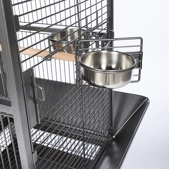 Prevue Pet Products Dome Top Bird Cage - Powder‑Coated Steel Cage with Wheels, Push Button Locks, Seed Guards and Perch, Ideal for Cockatiels, and All Small-Medium Sized Birds - Black Hammertone