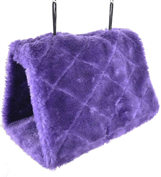 MOACC Winter Warm Bird Nest House Shed Hut Hanging Hammock Finch Cage Plush Fluffy Birds Hut Hideaway for Hamster Parrot Macaw Budgies Eclectus Parakeet Cockatiels Cockatoo Lovebird (M, Purple)