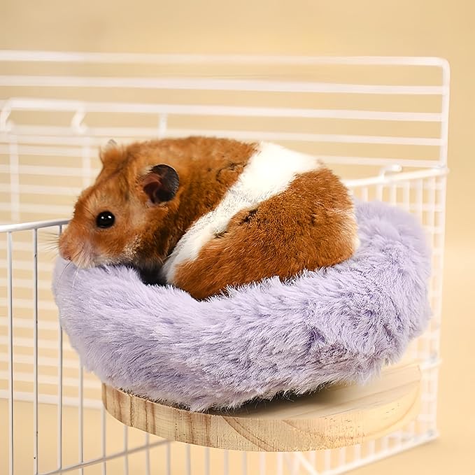 2Pcs Bird Perch Stand Platform Plush Parrot Hanging Hammock Warm Bird Nest Snuggle Hut Birds Sleeping Bed Wood Perch for Parrot,Budgies,Parakeet,Cockatiels,Conure,Lovebirds-Purple&Brown
