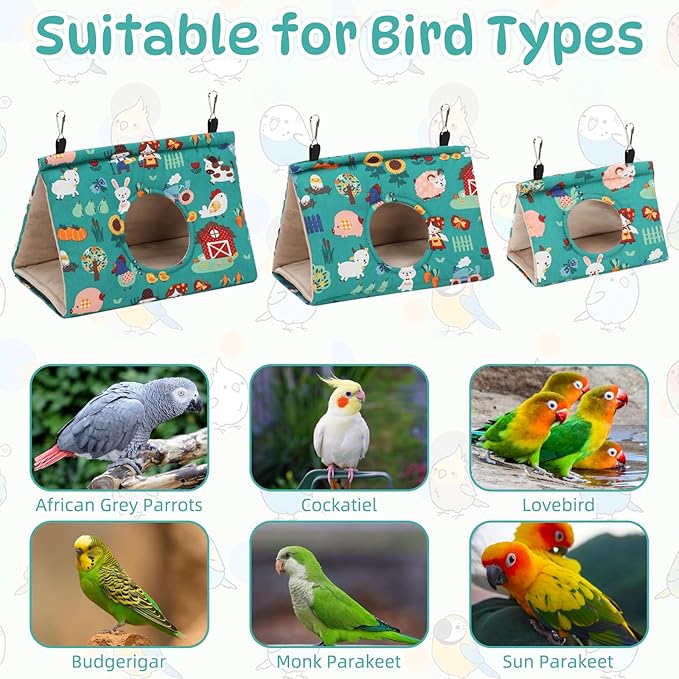 Rypet Winter Warm Bird Nest House - Hanging Hammock Velvet Shed Hut Cage Plush Fluffy Birds Hideaway Sleeping Bed Fuzzy for Parrot Parakeet Cockatiels Budgies Lovebird Medium (Forest Green)