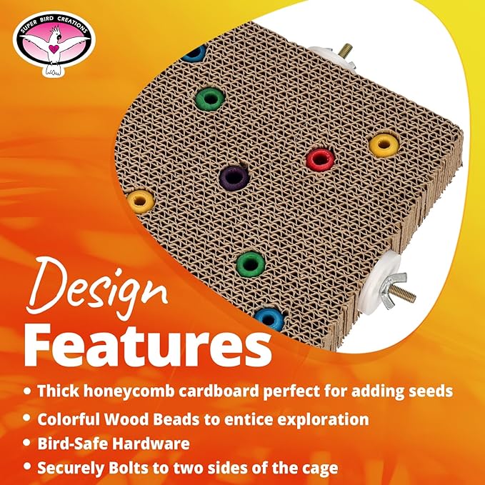 Super Bird Creations SB1218 Cardboard Treat Block - Interactive Chewing and Foraging Bird Toy for Medium to Large Birds - African Greys, Parrots, Quakers - Encourages Exploration & Physical Exercise
