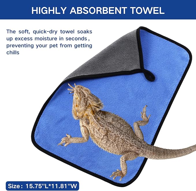 Bearded Dragon Bath Set - Foldable Bathtub with Towel & Nail Clippers Reptile Swimming Pool Lizard Accessories for Geckos Tortoises Ferret Small Animal Grooming Kit (Blue, 19.7 inch)