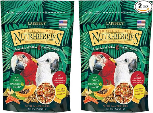 LAFEBER'S Tropical Fruit Nutri-Berries Pet Bird Food, Made with Non-GMO and Human-Grade Ingredients, for Macaws (10 Ounce Pack of 2)