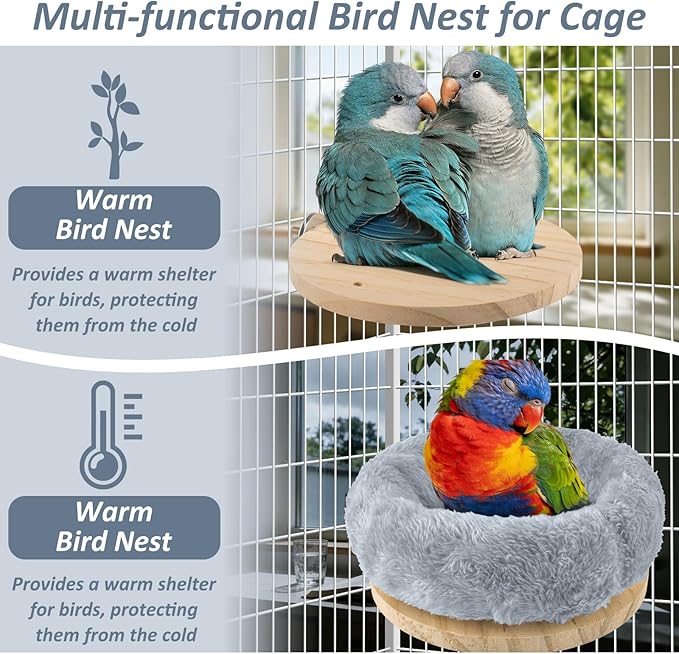 DBNESS Medium Bird Nest for Cage, Removable Plush Parrot Hammock Warm Resting Perch Platform for Budgies Cockatiel Conure Parakeet Hamster Washable Breeding Sleeping Lay Eggs Nesting (Grey, M)