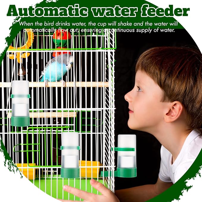 Threehoney 16 Pcs Automatic Bird Water Dispenser Bulk Plastic Bird Water Feeder Drinker Waterer for Pet Parrots Cage Parakeets Cockatiel Budgie Pigeon Quail Lovebirds Watering Supplies Drinking Bottle