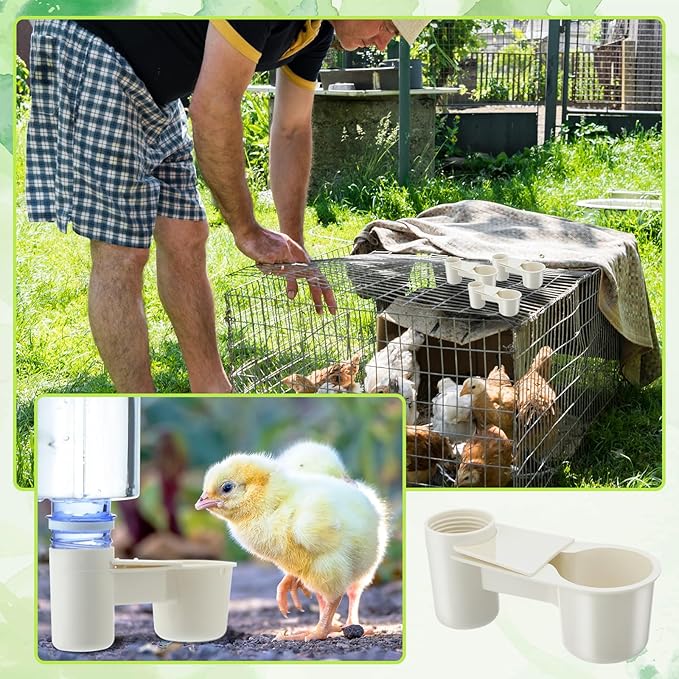 LemonRoad 24 Pcs Bird Drinker Feeder Cups Plastic Water Bottle Cup for Cage Ideal for Pigeon Bottle Chicken Quail Poultry Waterer Accessories (White)