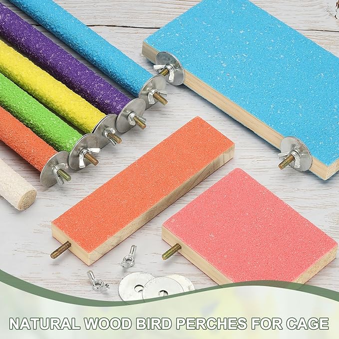 Bird Perch Stand, Wooden Parrot Perch Stand Toy, Paw Grinding Stick, Bird Cage Accessories, 6 x 3.15in (Green, 2 Pcs) Birds Toys Intended for Cage/Parakeets/Conure/Budgie