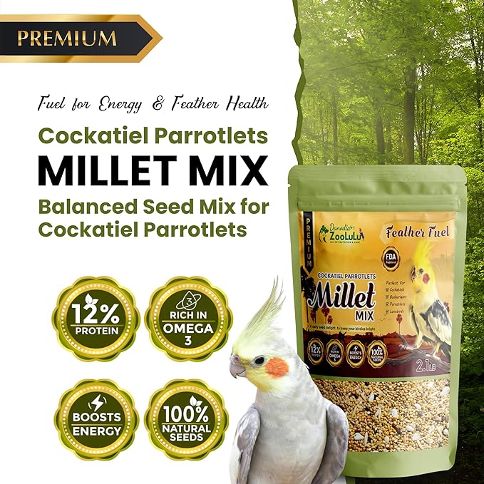 Danodia's Zoolulu Premium Cockatiel & Parrotlet Millet Mix (450g/1 lbs) | Premium Bird Food Blend for Cockatiels, Budgerigars, Parrotlets & Lovebirds | Daily Feeding Blend