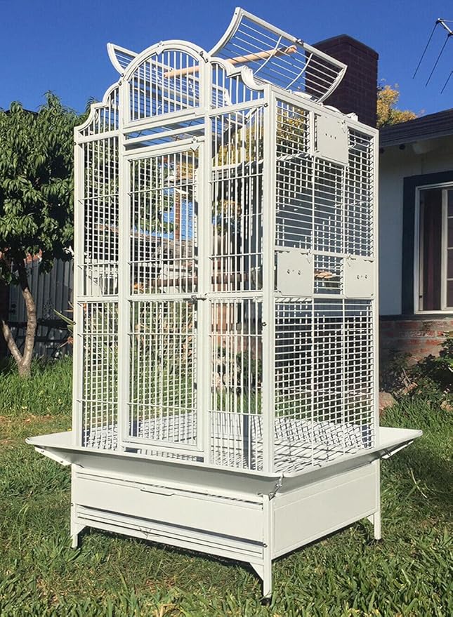 X-Large Elegant and Durable Wrought Iron Open/Close Play Top Bird Parrot Cage, Include Metal Seed Guard Solid Metal Feeder Side Nest Door Heavy Duty Lockable Rolling Wheels