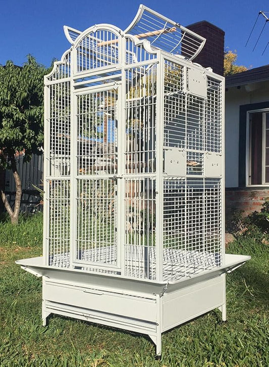 X-Large Elegant and Durable Wrought Iron Open/Close Play Top Bird Parrot Cage, Include Metal Seed Guard Solid Metal Feeder Side Nest Door Heavy Duty Lockable Rolling Wheels