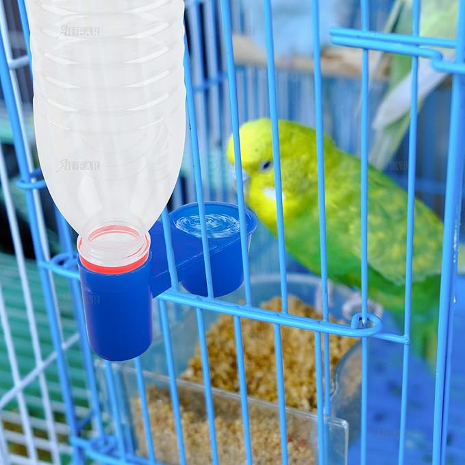 AUEAR, Set of 12 Bird Drinker Feeder Cup Soda Pop Water Bottle Plastic for Pigeons Parrot Chicken Supplies (Blue)