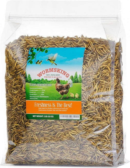 WORMSKING 2LB Dried Mealworms for Poultry, Wild Birds,Tasty Bird Food，Great Bird Watching Gift