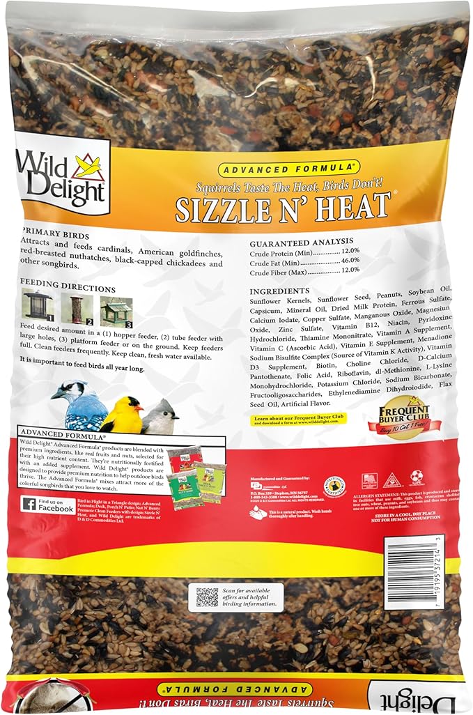 Wild Delight Advanced Formula Sizzle N' Heat Wild Bird Food, Spicy Bird Seed to Deter Squirrels, 14 lbs