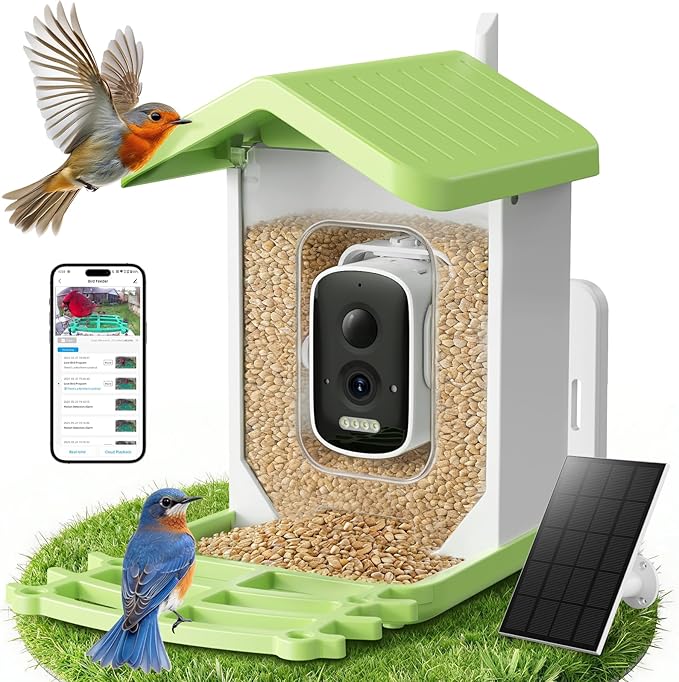 Billber Smart Bird Feeder with Camera - Solar Powered & Night Vision, 2K HD Real-Time View & Instant Alerts, Waterproof Outdoor Hummingbird Feeder, for Bird Watching Enthusiasts