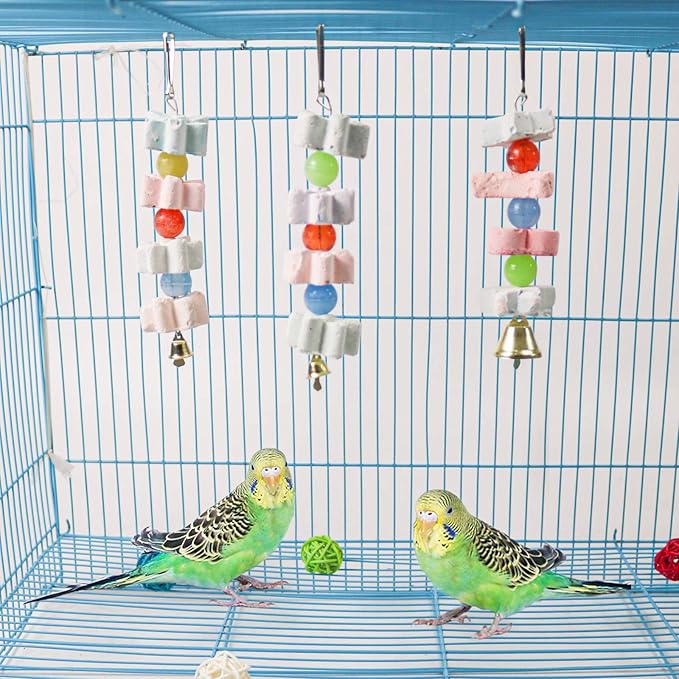 3Packs Parrot Chewing Toy Beak Trimmer Calcium Stone with BellParrot for Cockatiel Conure African Grey Amazon Parrots Parakeet Cockatiel Bird (Style-2)