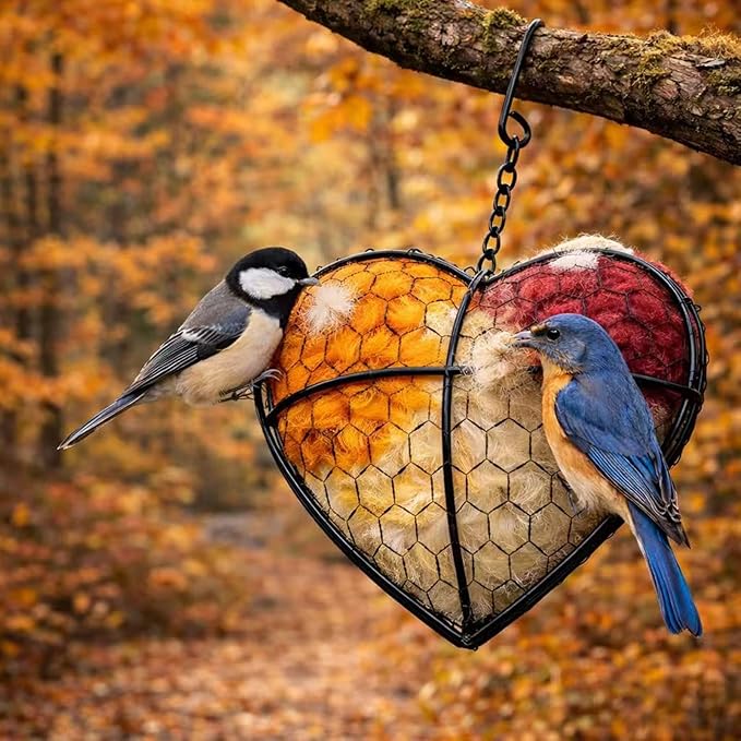 Handmade Alpaca Fiber Heart Bird Nesting Holder for Garden Birds — Cozy Outdoor Gift-Harvest