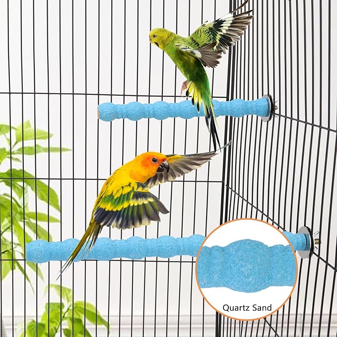 Hypeety 2PCS Bird Wood Perch Stand Paw Grinding Stick Toy Pet Bird Cage Stand Platform for Bird Parrot Budgies Parakeet Cockatiels Cage Accessories (7in/10in) (Blue)