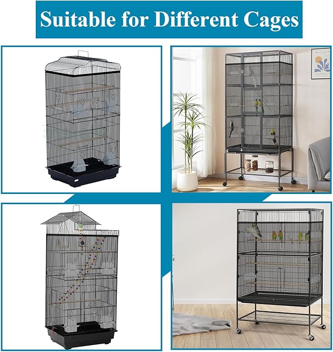 ASOCEA Large Bird Cage Seed Cather,Bird Cage Cover Adjustable Soft Airy Skirt Guard Birdcage Nylon Mesh Net for Parrot Parakeet Macaw African Round Square Cages Cover (118 * 31.5in/300 * 80cm) (Black)