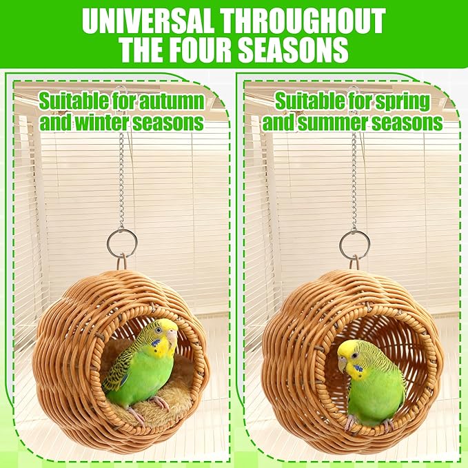 Bird Nest for Cage Hanging Small Bird Bed with Mat Washable Bird Hammock Hamster Toys Parakeet Nest Warm Bed House Cage Accessories for Parrot Finch Budgie Canary (Brown)