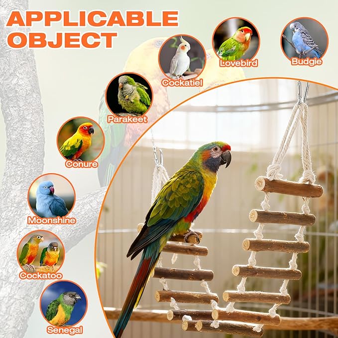 Naturals Rope Wooden Ladder Bird Swing for Parrots & Hamsters