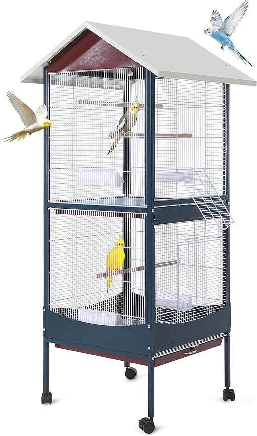 Garvee Bird Cage, 66''H Extra Large Bird Cage, w/Removeble Tray, Waterproof Roof, Easy to Clean, Lockable Caster, Indoor& Outdoor Application for Conure,Macaw,Budgie,Cockatiel,Lovebirds,Parakeet