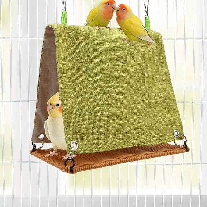Hypeety Bird Nest Parakeet Tent for Cage Cozy Warm Bird Bed Hut Hideaway with Hanging Hook Washable Bird Cage Accessories Soft Snuggle Nest for Cockatiel Lovebird Conure Budgie Habitat (Green, M)