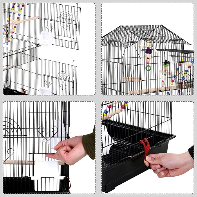 HCY, Bird Cage, Parrot Cage 39 inch Parakeet Cage Accessories with Bird Stand Medium Roof Top Large Flight cage for Small Cockatiel Canary Parakeet Conure Finches Budgie Lovebirds Pet Toy