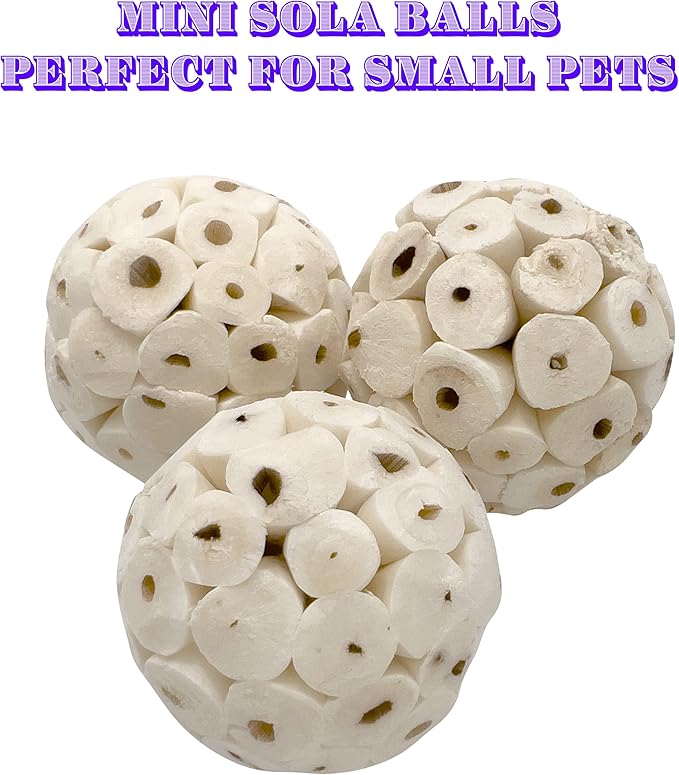 5124 Mini Sola Balls Pk18 - Handcrafted Soft sola Wood Bird Foraging Foot Toys, Small Size chewable Balls, Lightweight, Conditions Beaks and feet, Delightful for Small Size Pet Birds