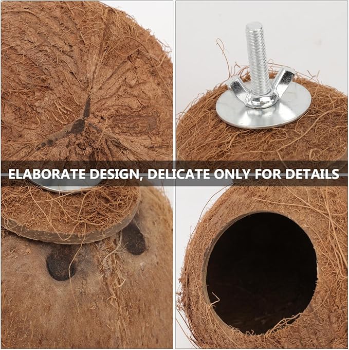 Balacoo Coconut Shell Parrot Nest Toy - Interactive Biting Plaything for Parakeets, Cockatiels, and Small Birds - Hanging Birdhouse(6.69 Inch)