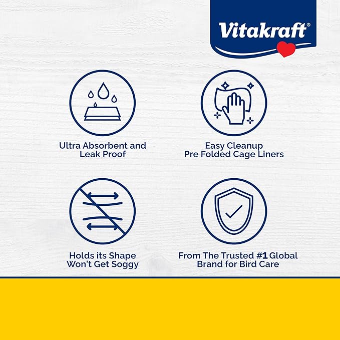 Vitakraft Cage Liners for Birds - For Parrot, Parakeet, Conure, and Cockatiel Cages White 20" X 18" 7 Count, Premium Absorbent Liner