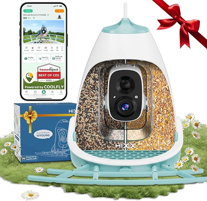 Smart Bird Feeder with Camera – 2K HD, Free Lifetime AI Bird Identification, Solar Powered, Motion Alert, 2.4GHz WiFi, Dual Seed Compartments – Outdoor Bird House Camera for Bird Lovers