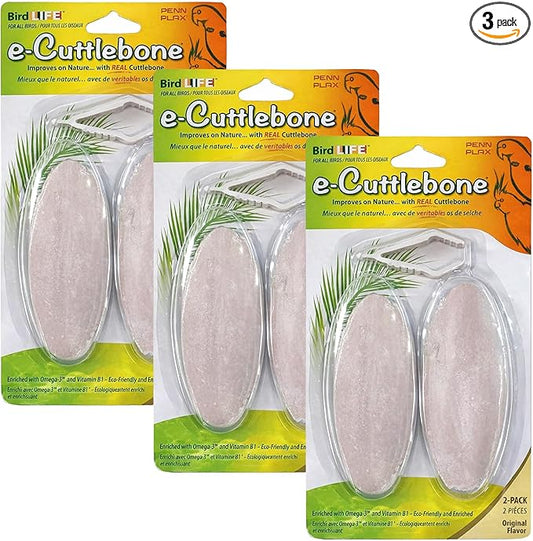Penn-Plax Bird-Life E-Cuttlebone Original, 3 Pk (2 Count Each) - Durable, Less Brittle Cuttlebones Enriched with Omega 3, Honey & Vitamin B1 -Easy Mounting, Cage Clip - Great for All Bird Sizes -White