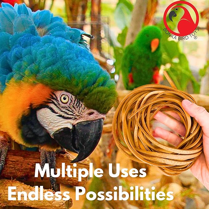 Bonka Bird Toys Natural Leather Bird Toy Strips - 48-Inch Chewing Toys for Parakeets, Cockatiels & Macaws - 6-Pack Dye-Free Training Strands for Mental Enrichment, Safe Play & Interactive Fun