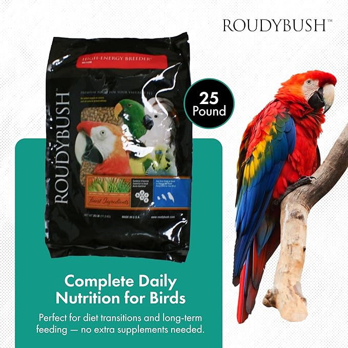 Roudybush High Energy Breeder Food for Breeding & Weaning Birds - Scientifically Formulated Bird Feed - Bird Food Pellets w/ Corn, Wheat, Soy - Nutritious & Healthy Feed for Birds (Medium, 25lb)