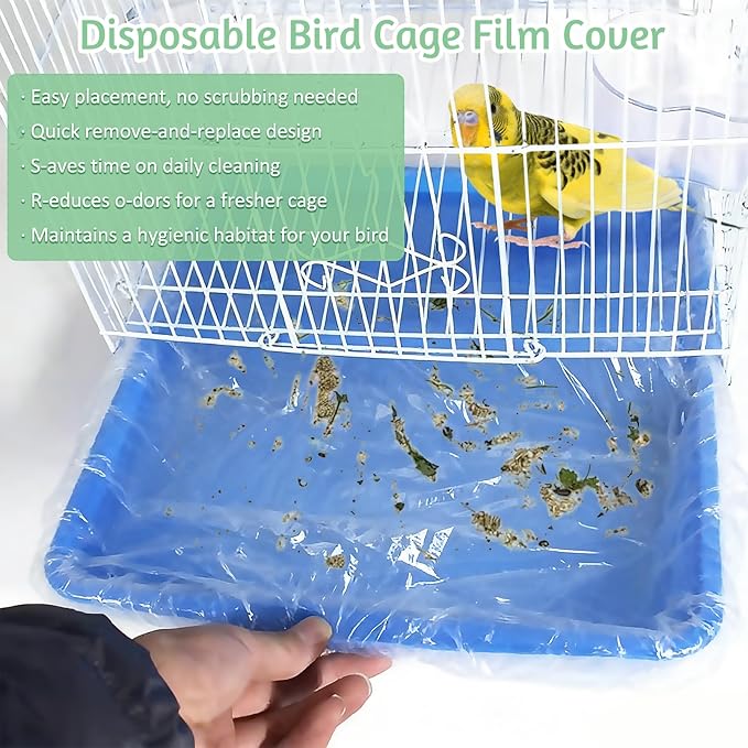 Tfwadmx 30 PCS Disposable Bird Cage Liner Bags 34'' x 22'' Plastic Parakeet Cage Tray Liners Oversized Plastic Tray Covers for Birdcage Parrots Cockatiels