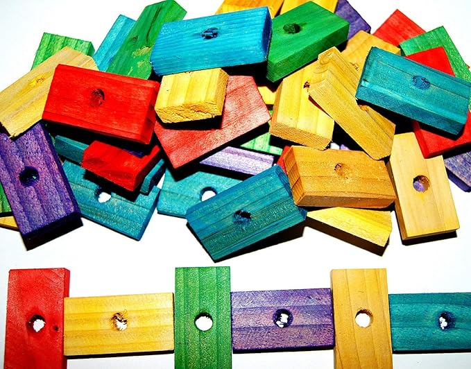 Wood Wooden Colored 50Pcs Blocks for Bird Parts Mini Macaw Senegal Amazon
