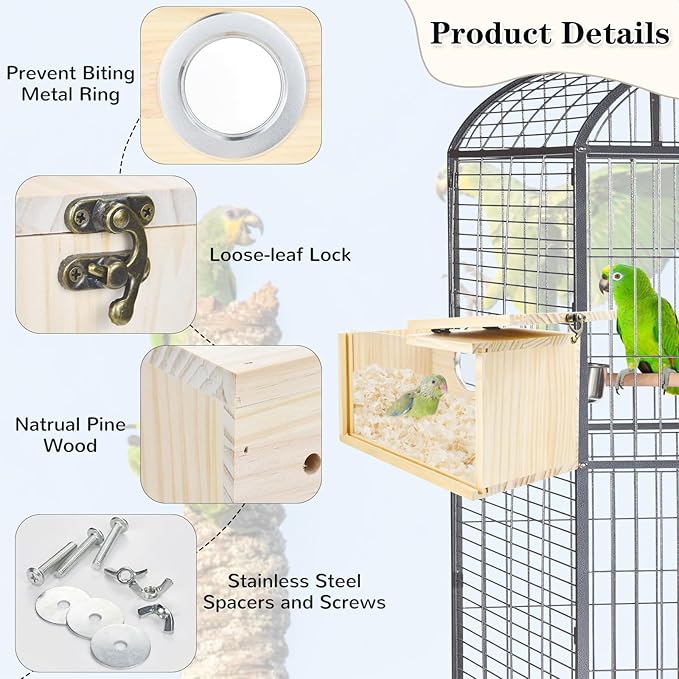 Parakeet Nesting Box Cockatiel Nesting Natural Pine Bird Nest Bird Breeding Box House Acrylic Transparent Bird Box with Detachable Wooden Board for Lovebirds Cockatiel Budgie Conure Parrot XL